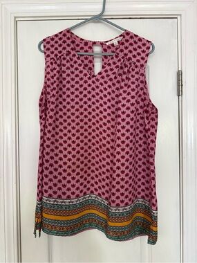 Violet & Claire Pink Printed Sleeveless Border-Trim Camisole